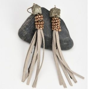 Hart and Fox Boutique Jewelry - Hematite Nugget Leather Fringe Earrings Hart and Fox Boutique Jewelry - Hematite Nugget Leather Fringe Earrings
